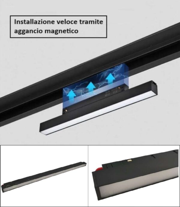 Faretto smd 48V-24W-4000k, 60cm proiettore a barra lineare led nero magnetico copertura opaca per binario monofase 