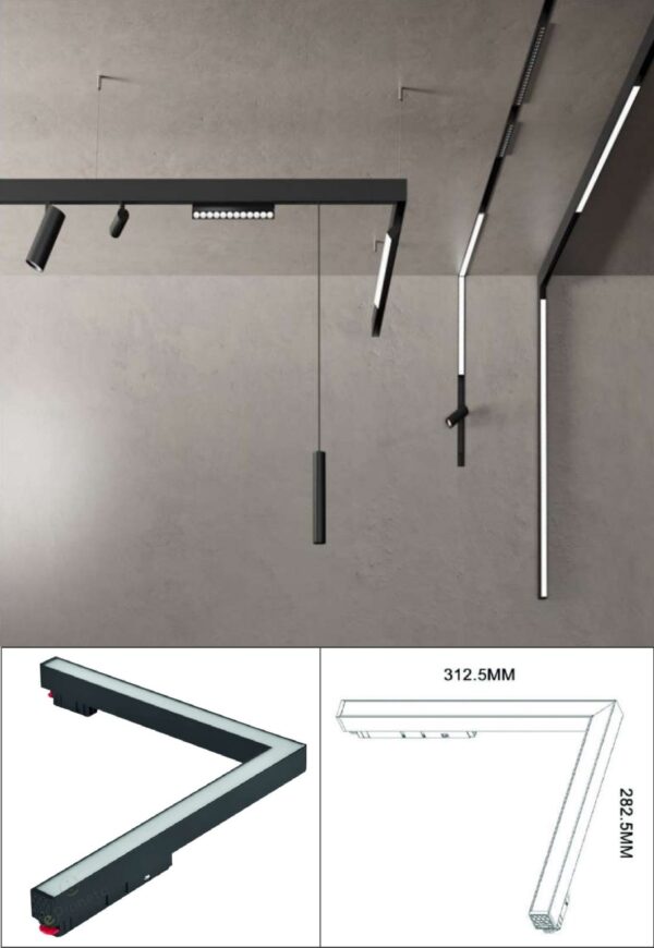 Faro  angolare 48V-24W-3000k nero da incasso per binario magnetico elettrificato ad angolo