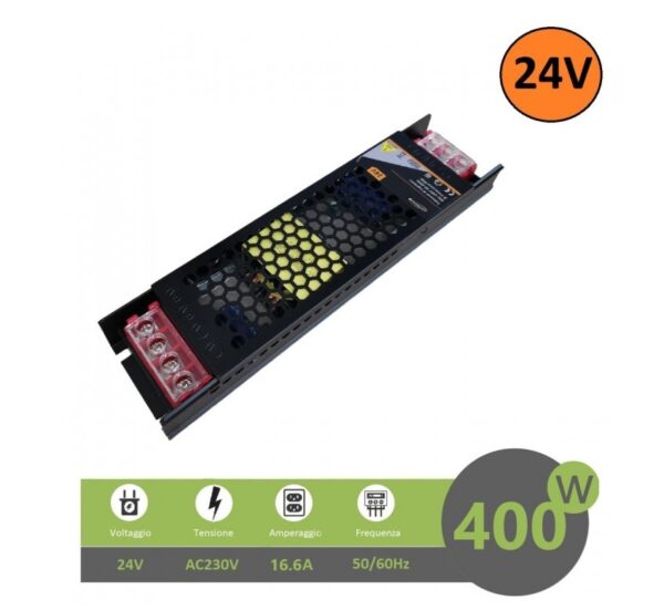 Alimentatore stabilizzato ultrasottile 24V 16.6A 400W trasformatore professionale slim salvaspazio