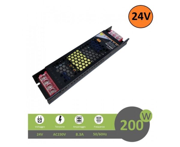 Alimentatore stabilizzato ultrasottile 24V 16.6A 200W trasformatore professionale slim salvaspazio